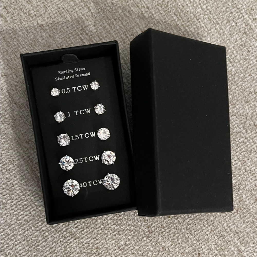 Sterling Silver Simulated Diamond Stud Earring Set - White